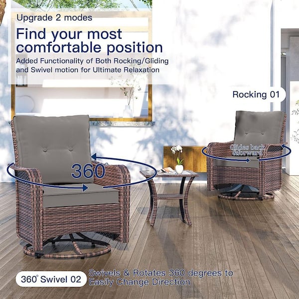 10-Piece Wicker Patio Conversation Set with 55000 BTU Gas Fire Pit Table, Glass Coffee Table and Swivel Rocking Chairs