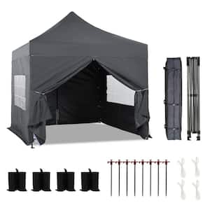 10 ft. x 10 ft. Heavy-Duty Commercial Instant Pop Up Canopy Tent with Sidewalls and Wheeled Bag and Weight Bags-Gray