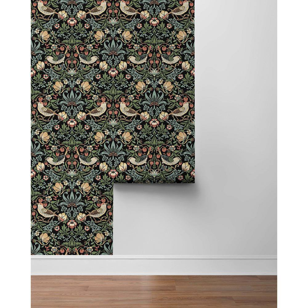 Ebony Garden Bird and Floral Peel and Stick Wallpaper