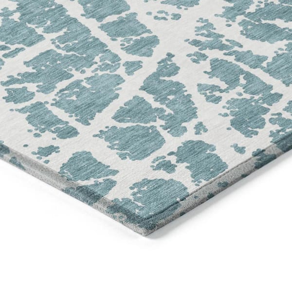 Teal 2 ft. x 7 ft. Abstract Indoor / Outdoor Area Rug