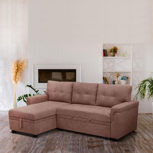 78 in W Mocha, Reversible Velvet, Sleeper Sectional Sofa Storage Chaise Pull Out Convertible Sofa Bed in. Mocha