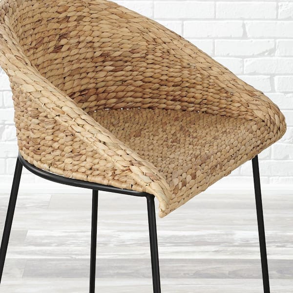 28 in. Natural Woven Hyacinth Bar Stool with Low Back