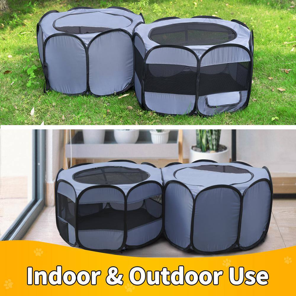 Large Gray Double Room Pop-Up Pet Playpen