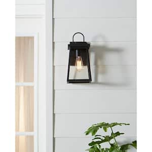 Founders Medium 1-Light Black Transitional Exterior Outdoor Wall Sconce with Clear and White Glass Panels Included