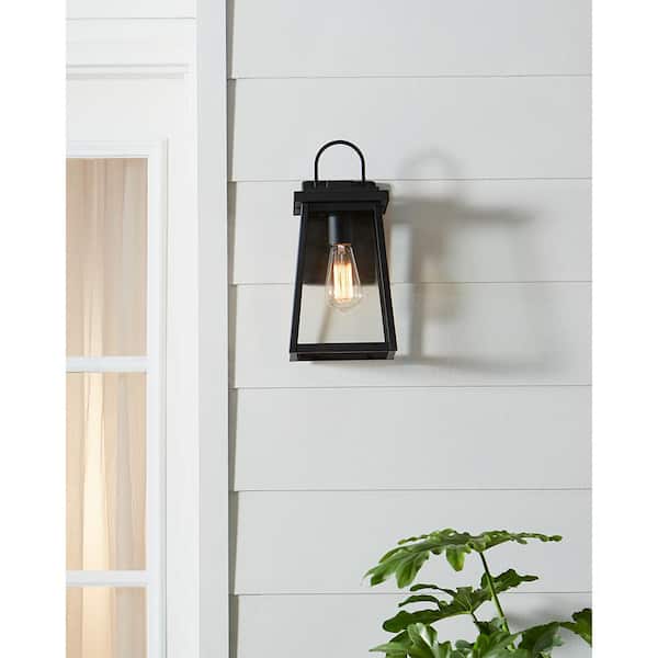 Bihl Medium 1-Light Black Transitional Exterior Outdoor Wall Sconce with Clear and White Glass Panels Included