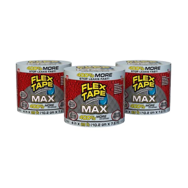 Flex Tape MAX Clear 4 in. x 25 ft. Strong Rubberized Waterproof Tape  (3-Pack)