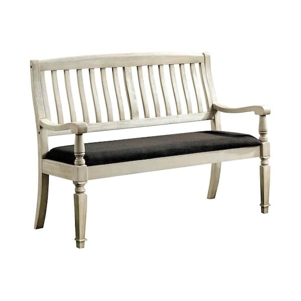 Furniture of America Dave White Bench with Wooden Arms (41 in. H X 50 in. W X 23.5 in. D)