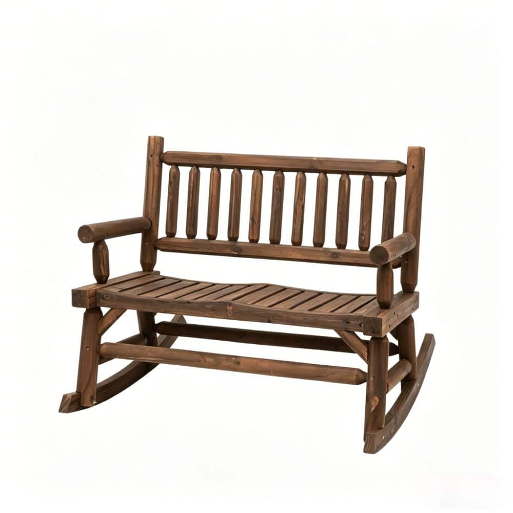 44 in. Walnut Fir Wood Outdoor Double Rocking Bench with Slatted Seat and Arms price history on PriceWatchPro