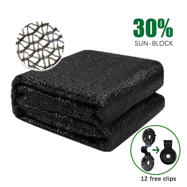 Agfabric 10 ft. x 20 ft. Black 30% Sun-Block Shade Cloth Net Mesh Shade with Clips for Garden Patio and Plants