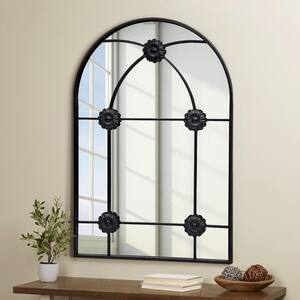 24 in. W x 36 in. H Arched Classic Accent Mirror with Black Metal Frame Decorative Wall Mirror