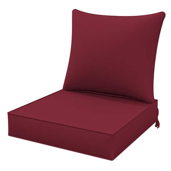 WNP 24 in. x 24 in. x 5 in. Square Outdoor Deep Seating Cushion Set Seat and Back Cushion for Lounge Chair Burgundy