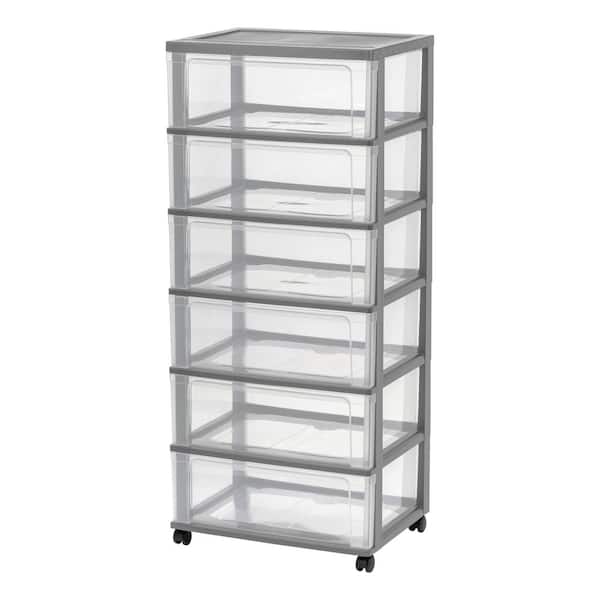 IRIS 6 Drawer Plastic Wheeled Wide Chest in Gray