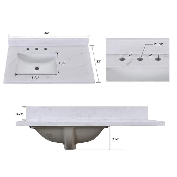 YASINU 36 in. W x 22 in. D Engineered Stone Composite White