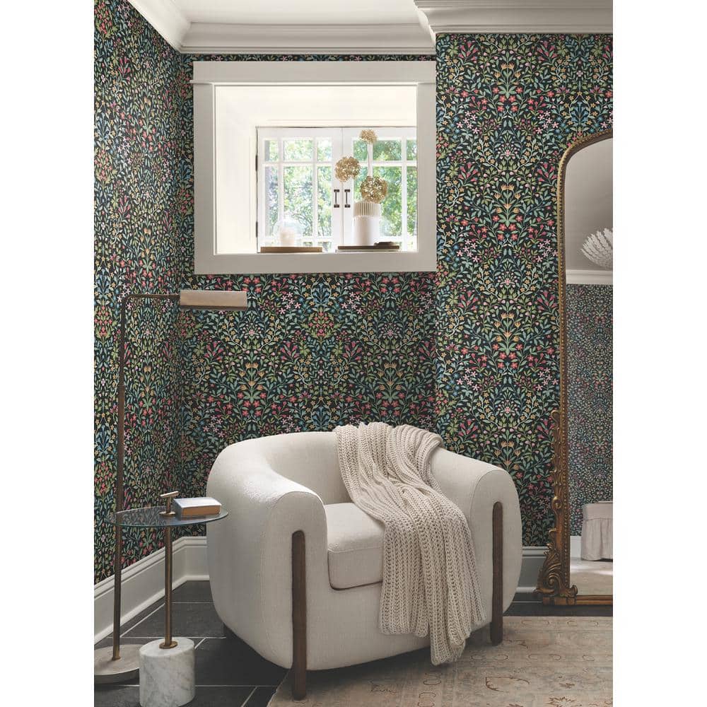 Black Multicolor Floral Garden Terrace Wallpaper