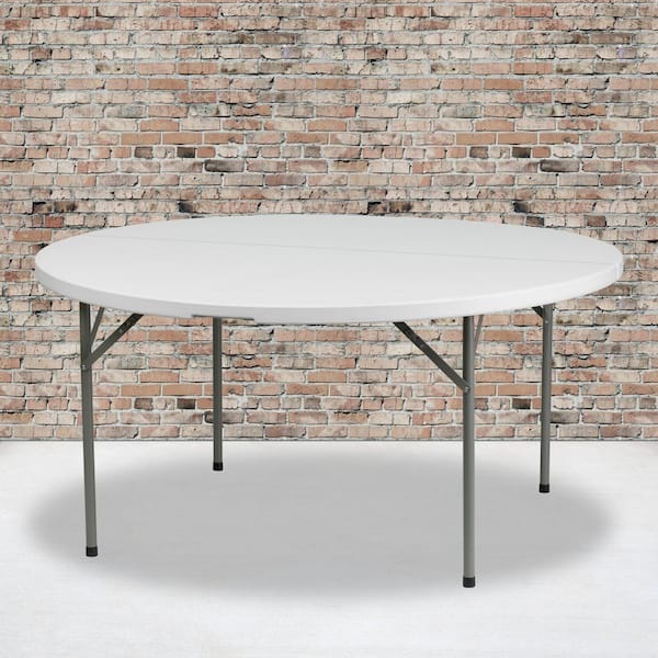 60 in. Granite White Plastic Tabletop Metal Frame Folding Table