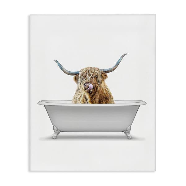 Stupell Industries Traditional Longhorn in Bath by Annalisa Latella Unframed Animal Graphic Art Print 30 in. x 24 in.