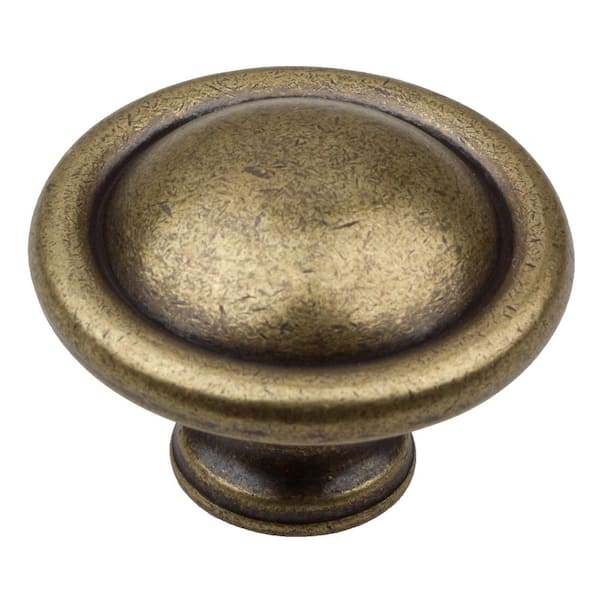 GlideRite 1-1/8 in. Dia Antique Brass Round Ring Cabinet Knob (10-Pack)