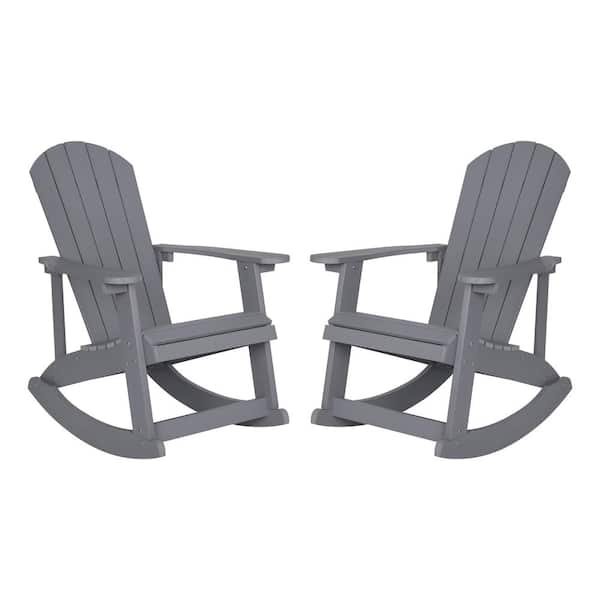 TAYLOR + LOGAN Gray Plastic Outdoor Rocking Chair (Set of 2)
