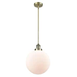 Beacon 60-Watt 1 Light Antique Brass Shaded Mini Pendant Light with Frosted Glass Shade
