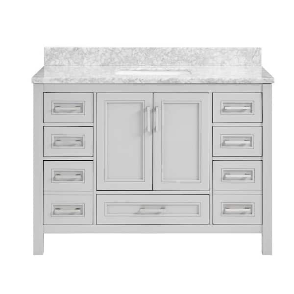 YASINU Reval 48 in. W x 22 in. D x 39 in. H Single Sink Freestanding Bath Vanity in Gray with Carrara Marble Top