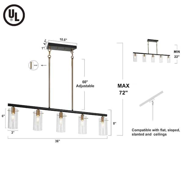 Zevni 5-Light Plated Brass and Matte Black Island Hanging