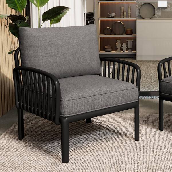 Tenleaf Modern Metal Outdoor Black Patio Club Deep Seating