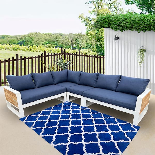 HiGreen Outdoor Denver 4-Piece Aluminum Outdoor Patio Sectional Set with Spectrum Indigo Acrylic Cushions