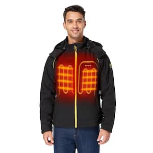 Men's 2X-Large Black/Yellow 7.38-Volt Lithium-Ion Heated Jacket with Detachable Hood and Upgraded 4.8 Ah Battery Pack