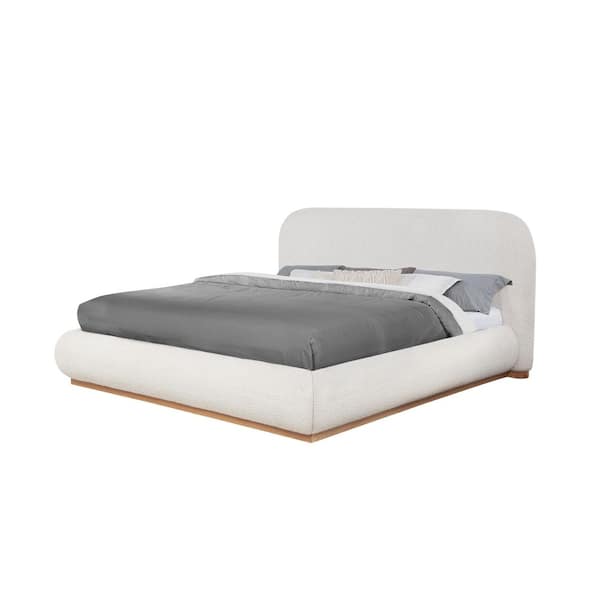 Karim Beige/Cream Boucle Fabric Wood Frame Eastern King Platform Bed