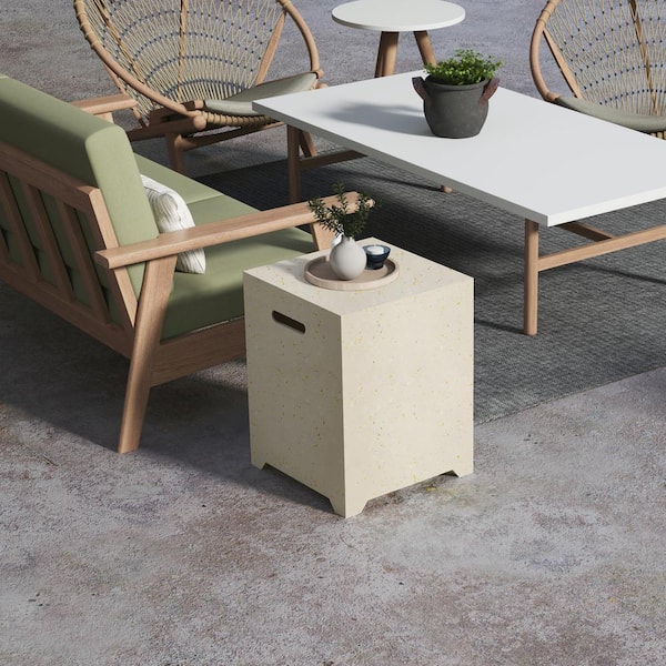 Beige Square Concrete Outdoor Tank Holder Side Table