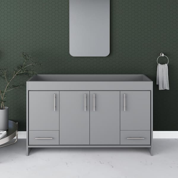 VOLPA USA AMERICAN CRAFTED VANITIES Pacific 60 in. W x 18 in. D x 33.88 in. H Bath Vanity Cabinet without Top in Gray
