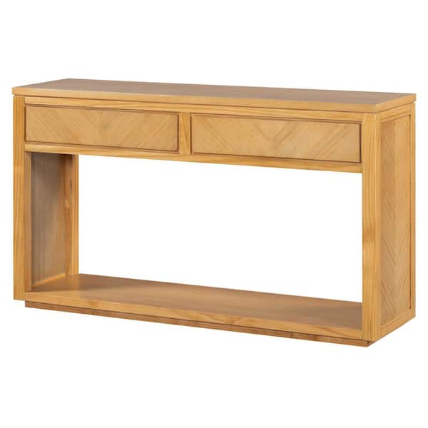 anpport Rustic 55 in. Natural Rectangle Wood Console Table with Storage Drawers and Open Shelf