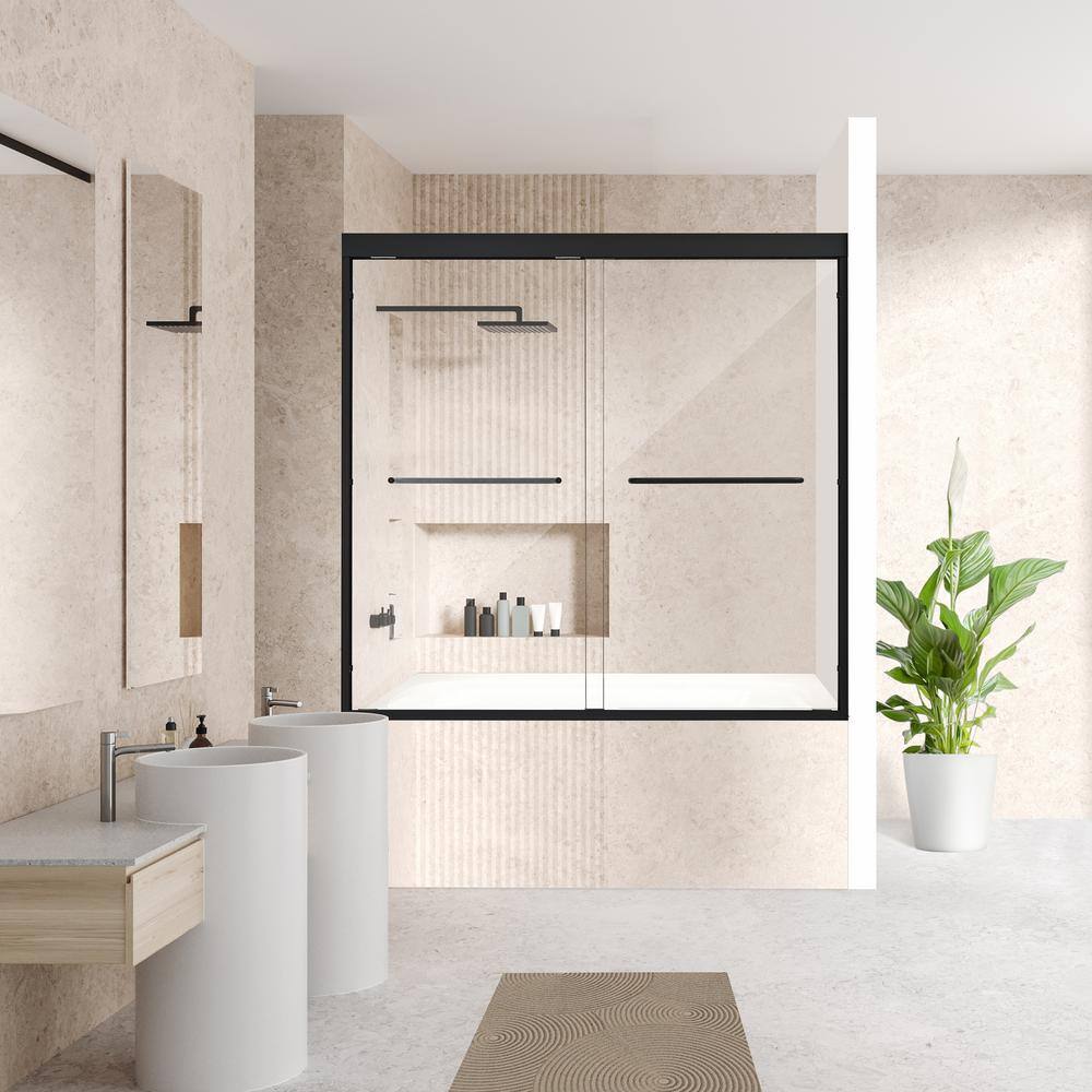 Ennis Matte Black 60" x 58" Framed Tub Door with Clear Glass