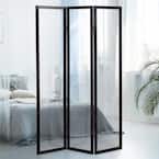 HOMCOM 6 in. Tall Black Wood Wicker Weave 3-Panel Room Divider Privacy ...