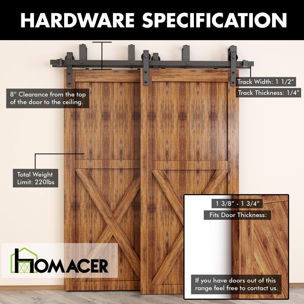 6ft Rustic Black Double Bypass Barn Door Hardware Kit