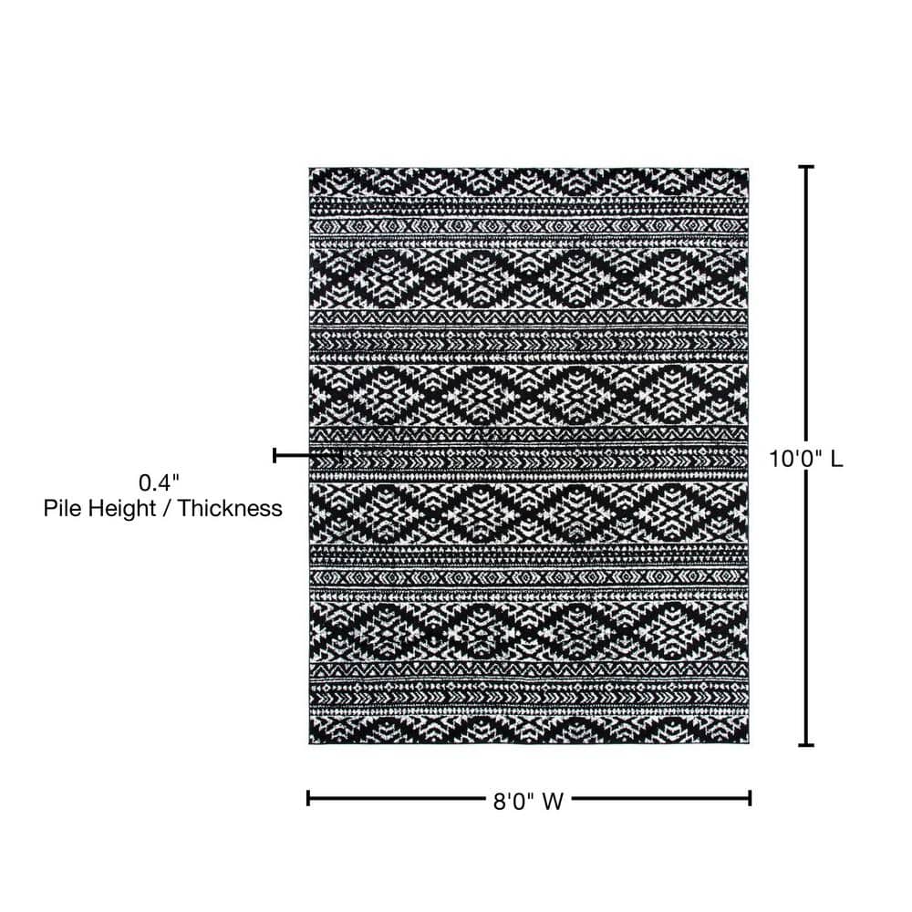 Bohemian Bliss Geometric Black & Ivory Synthetic Area Rug - 8' x 10'