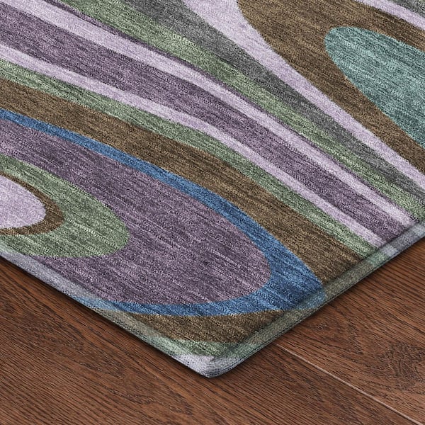 Mayfield Premium Machine Washable Abstract AMF2494 Purple 2 ft. x 3 ft. Accent Rug