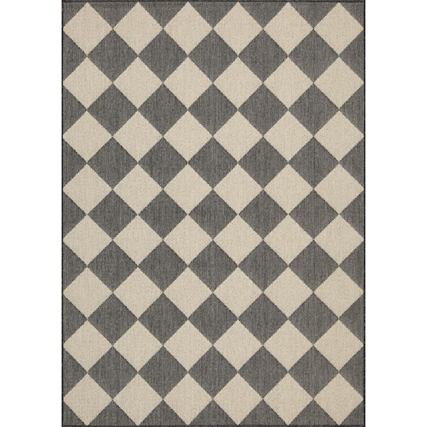 Black/Ivory Diamond 8 ft. x 10 ft. Indoor/Outdoor Area Rug