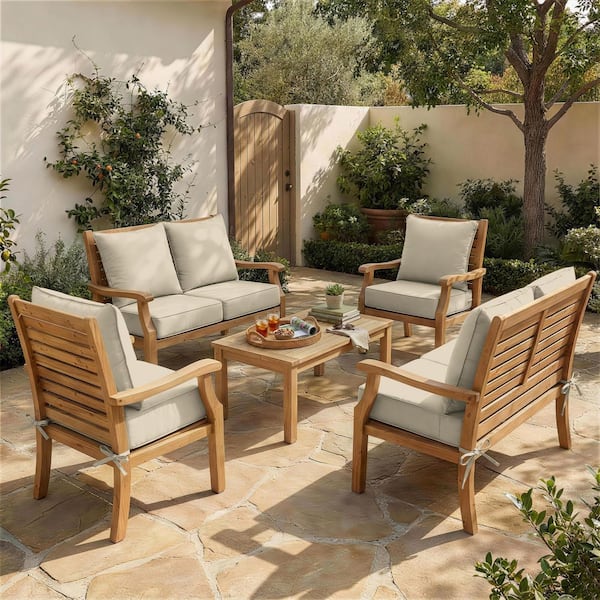 24 in. x 24 in. (Set of 6) Outdoor Chair Cushion Set Premium Waterproof Patio Sofa Seating with Backrest Cream