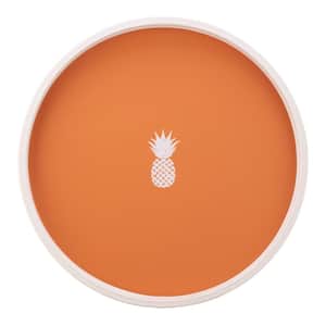 PASTIMES Pineapple 14 in. W x 1.3 in. H x 14 in. D Round Spice Orange Leatherette Serving Tray