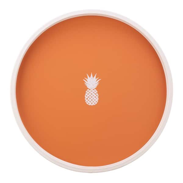 Kraftware PASTIMES Pineapple 14 in. W x 1.3 in. H x 14 in. D Round Spice Orange Leatherette Serving Tray