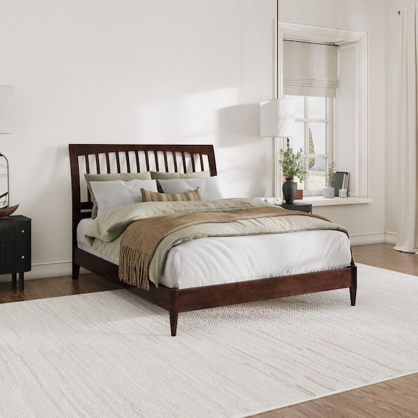 AFI Orleans Walnut Brown Solid Wood Frame Queen Low Profile Sleigh Platform Bed