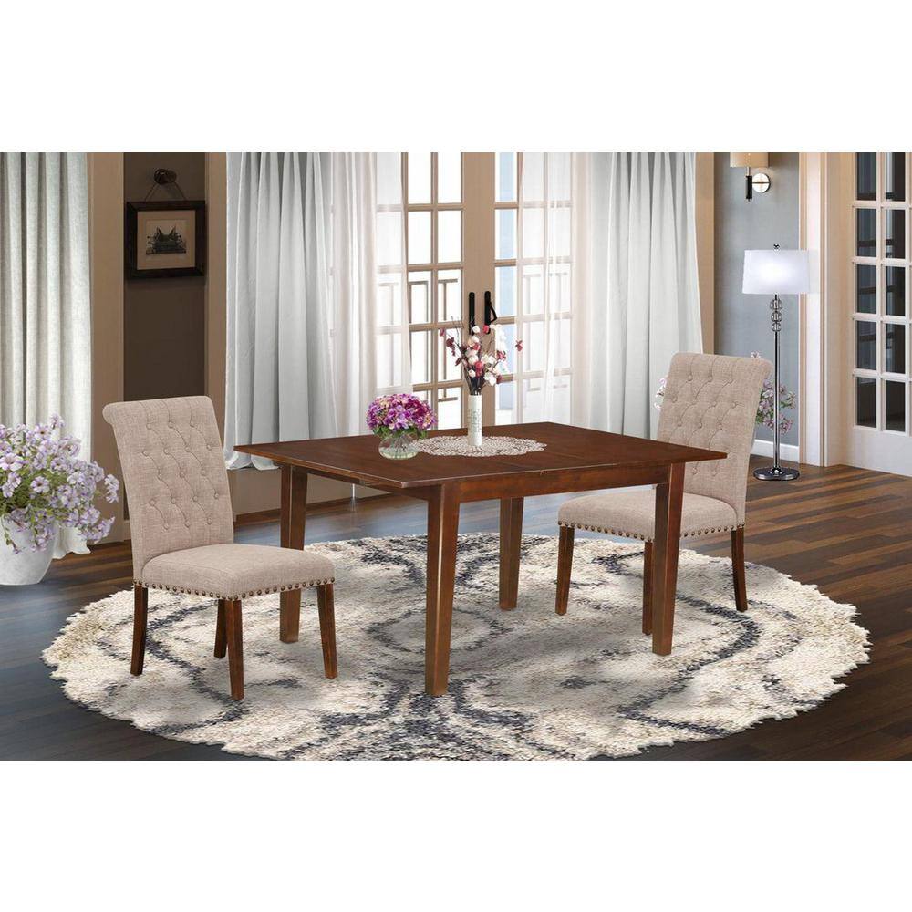 3-Piece Mahogany Finish Rectangular Solid Wood Top With Butterfly Leaf Dining Table Set