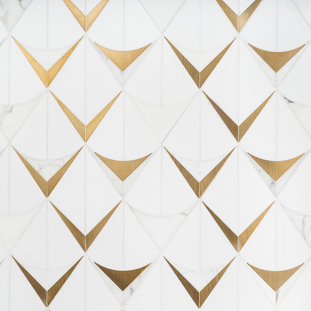 Larvotto White and Brass Polished Marble Mosaic Wall Tile