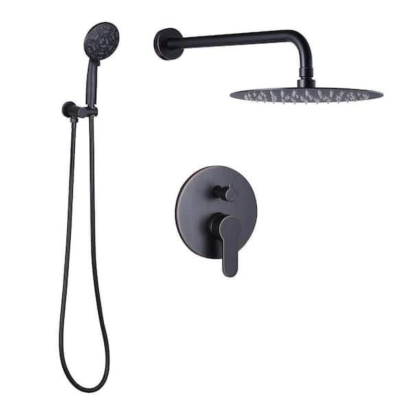 Wall Mount Dual Single Handle 2-Spray Shower Faucet 1.8 GPM with 10 in. Round Shower Head in Oil Rubbed Bronze