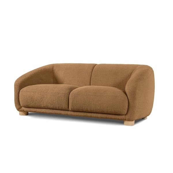 Furniture of America Waxley 67.5 in. Brown Teddy Boucle Polyester Fabric 2-Seater Loveseat With Solid Wood Legs