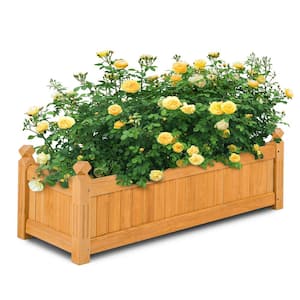 Wooden Rectangular Planter Box Raised Garden Bed for Plants with 4 Corner Drainage