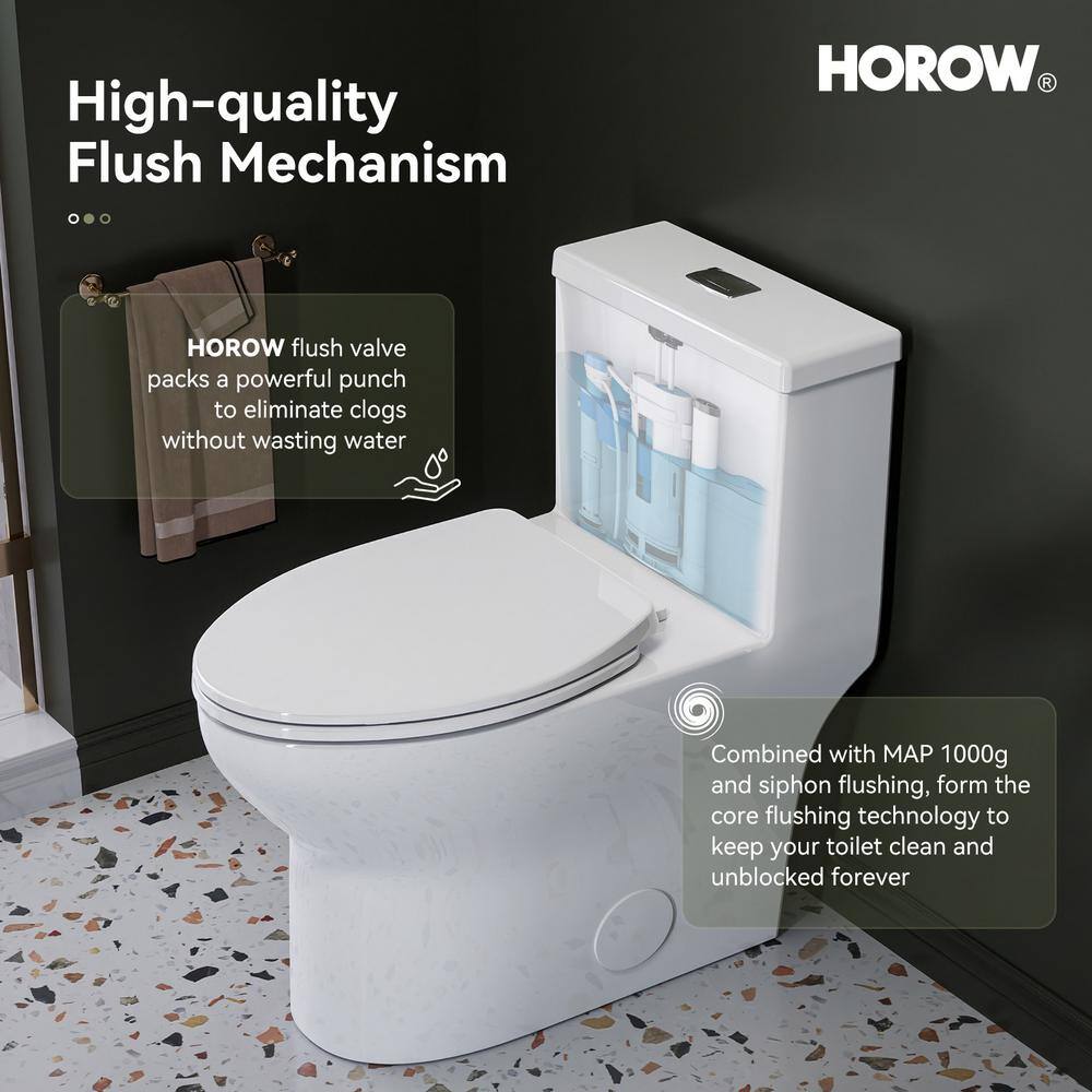 White Ceramic Dual Flush Elongated One-Piece Toilet