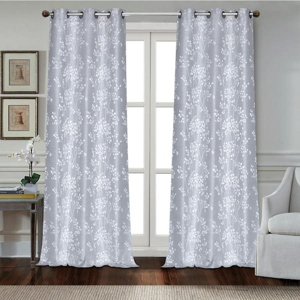 Dainty Home Silver Solid Grommet Room Darkening Curtain - 38 in. W x 84 in. L (Set of 2)