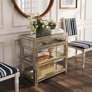 Miranda 30 in. Gold-Silver Rectangular Mirrored 1 Drawer Console Table